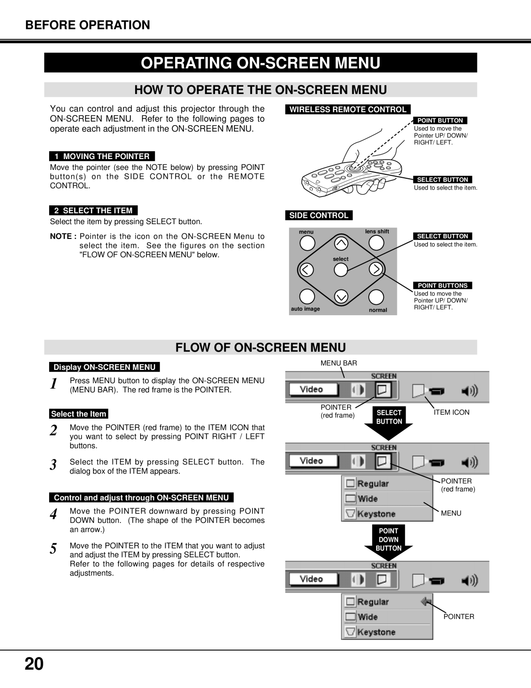 Proxima ASA PROAV9350 manual Operating ON-SCREEN Menu, HOW to Operate the ON-SCREEN Menu, Flow of ON-SCREEN Menu 