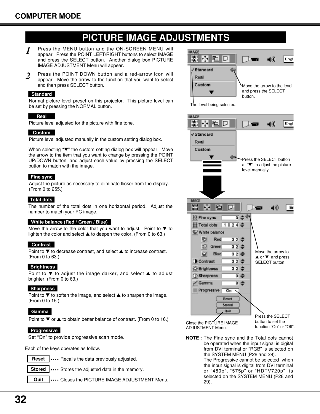 Proxima ASA PROAV9350 manual Picture Image Adjustments 