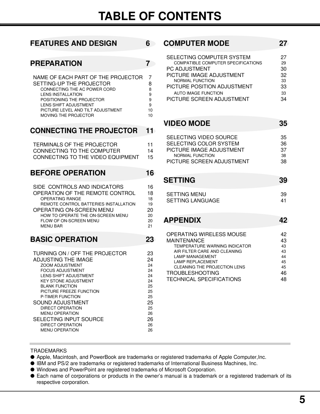 Proxima ASA PROAV9350 manual Table of Contents 