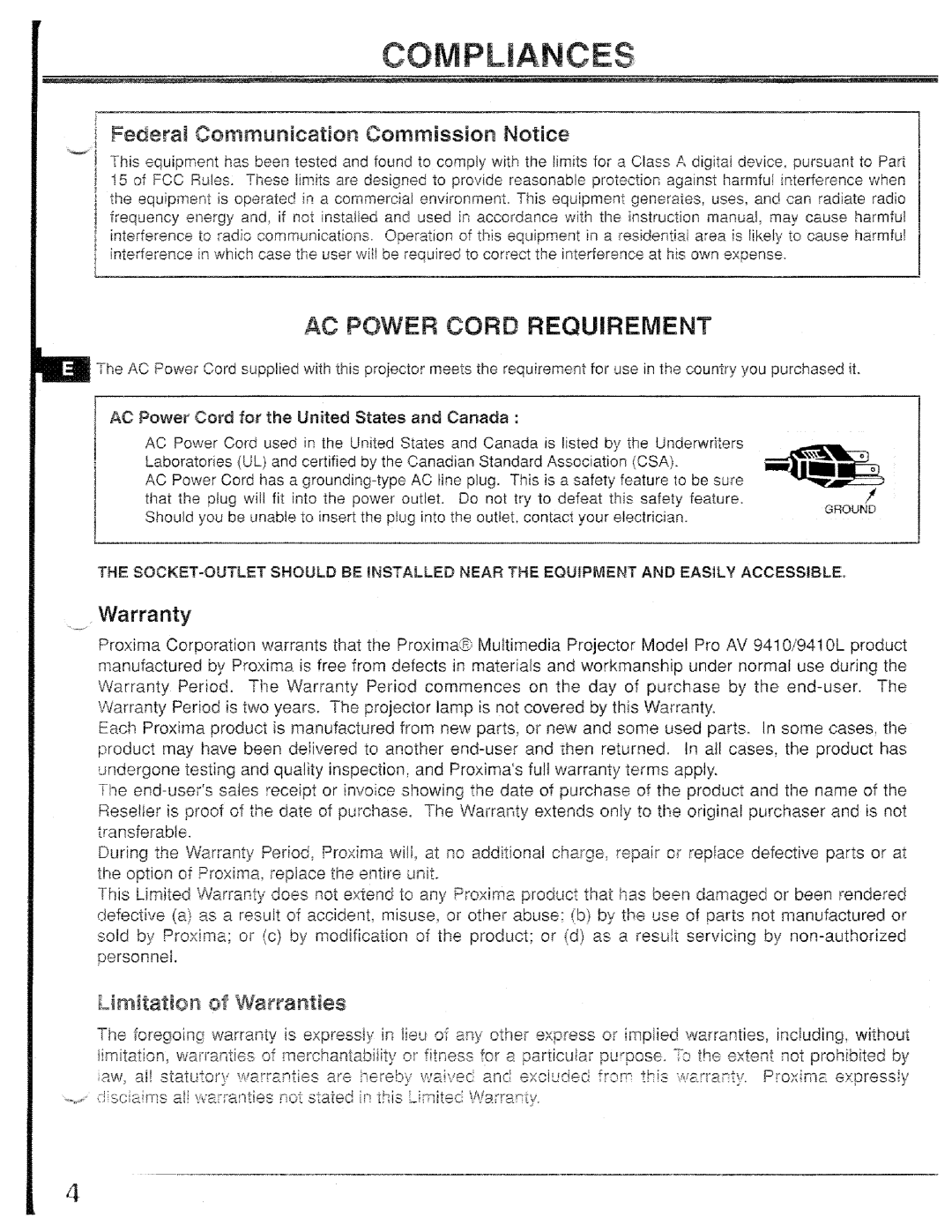 Proxima ASA PROAV9410L manual 