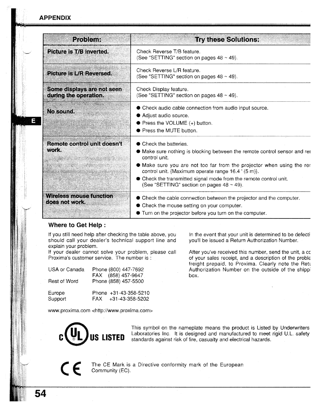 Proxima ASA PROAV9410L manual 