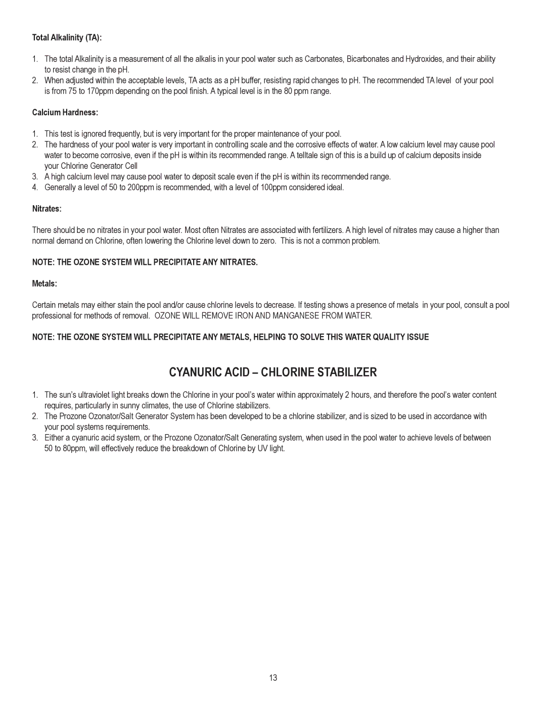 Prozone Pool Products CSS10 Cyanuric Acid Chlorine Stabilizer, Total Alkalinity TA, Calcium Hardness, Nitrates, Metals 