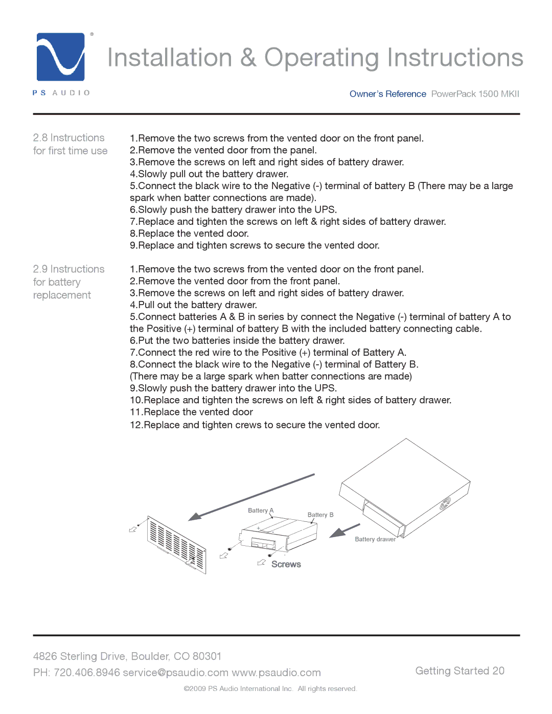 PS Audio 1500 MKII manual Screws 