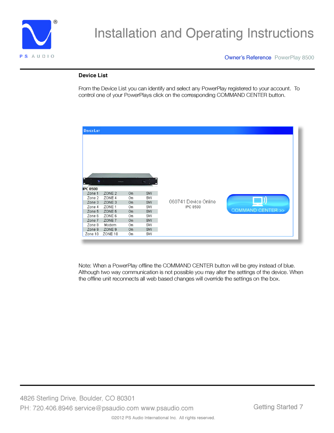 PS Audio 8500 manual Device List 