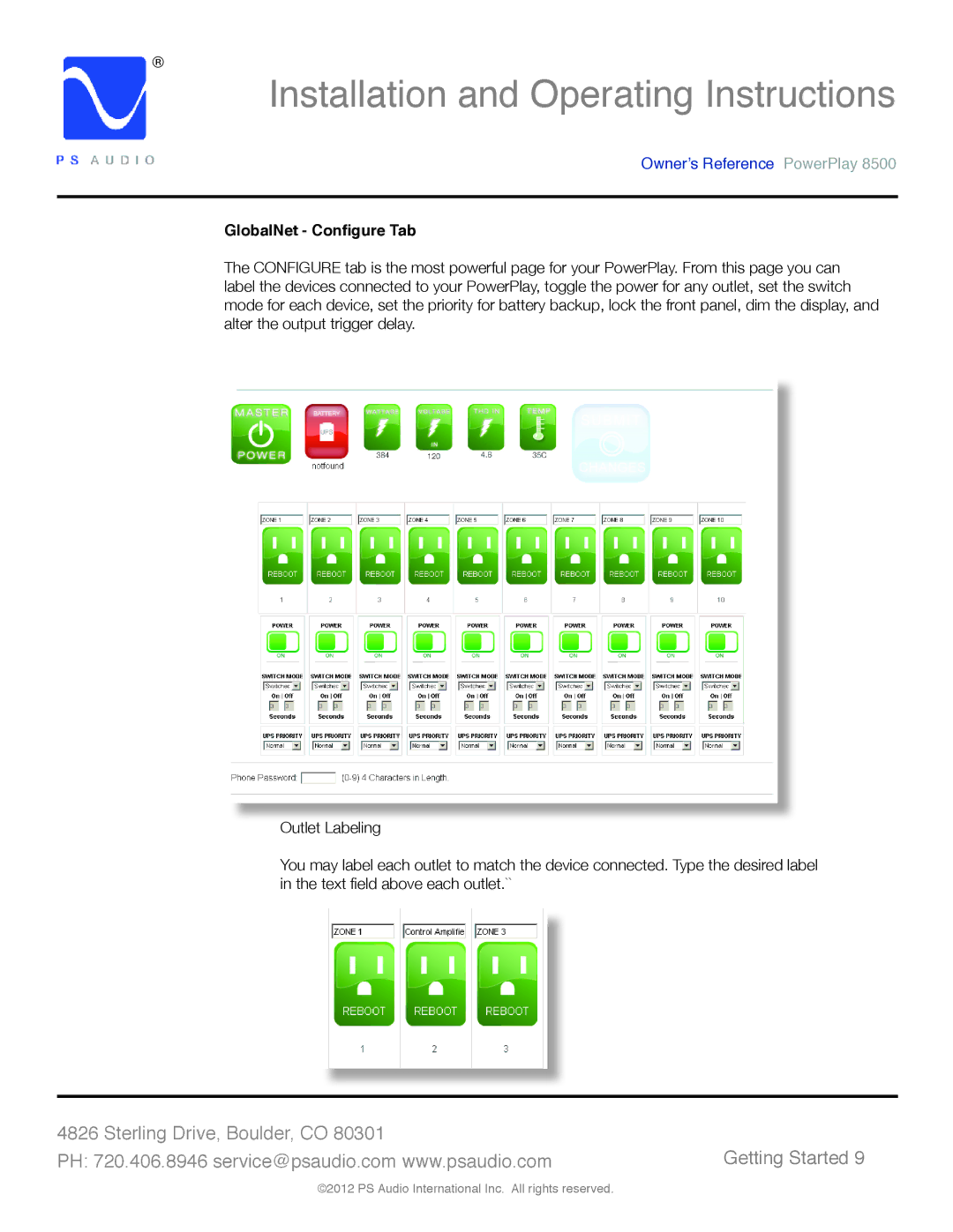 PS Audio 8500 manual GlobalNet Configure Tab 