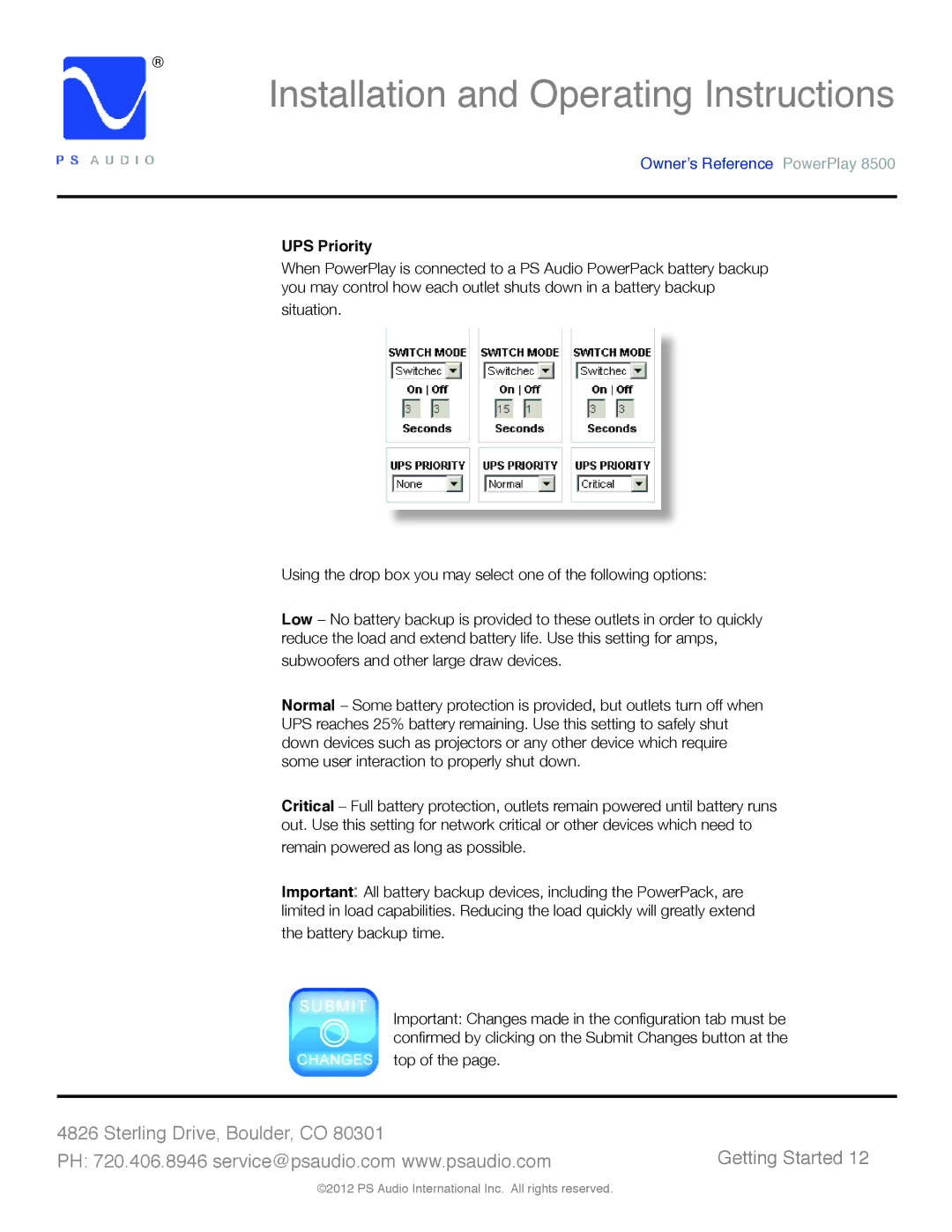 PS Audio 8500 manual UPS Priority 