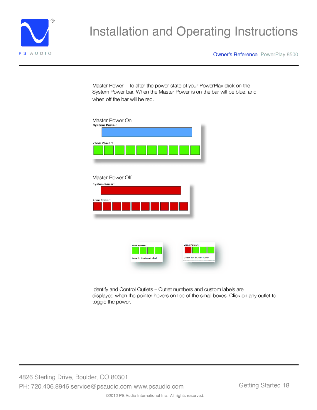 PS Audio 8500 manual Installation and Operating Instructions 