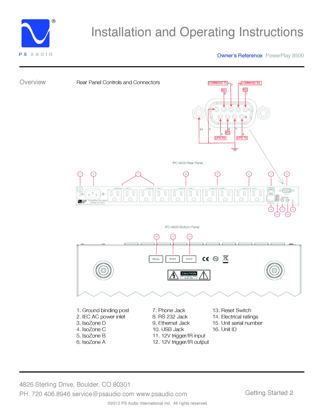 PS Audio 8500 manual Overview 