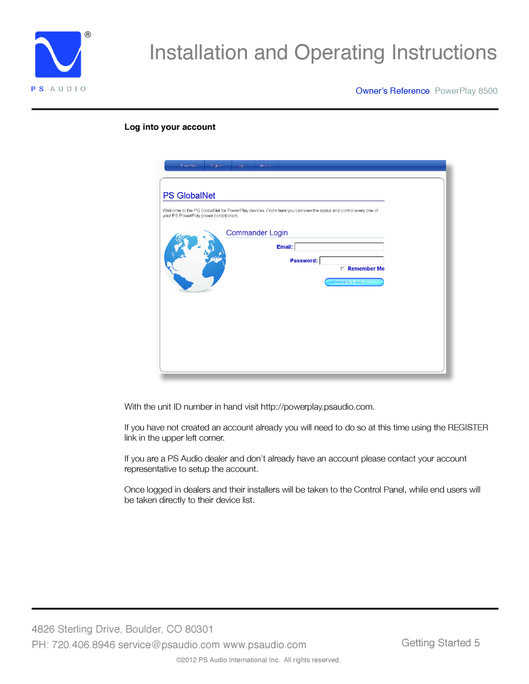 PS Audio 8500 manual Log into your account 