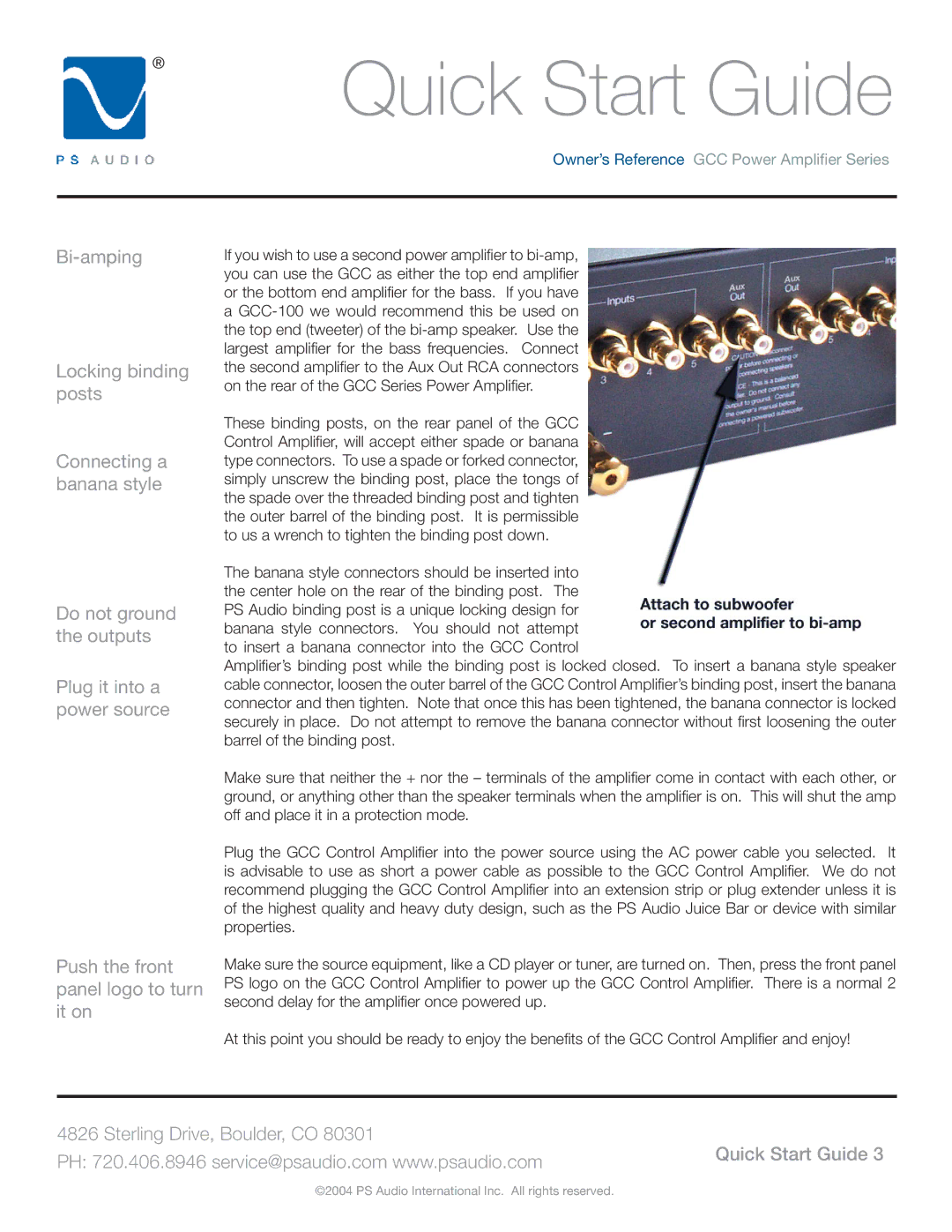 PS Audio GCC-250 manual Quick Start Guide 