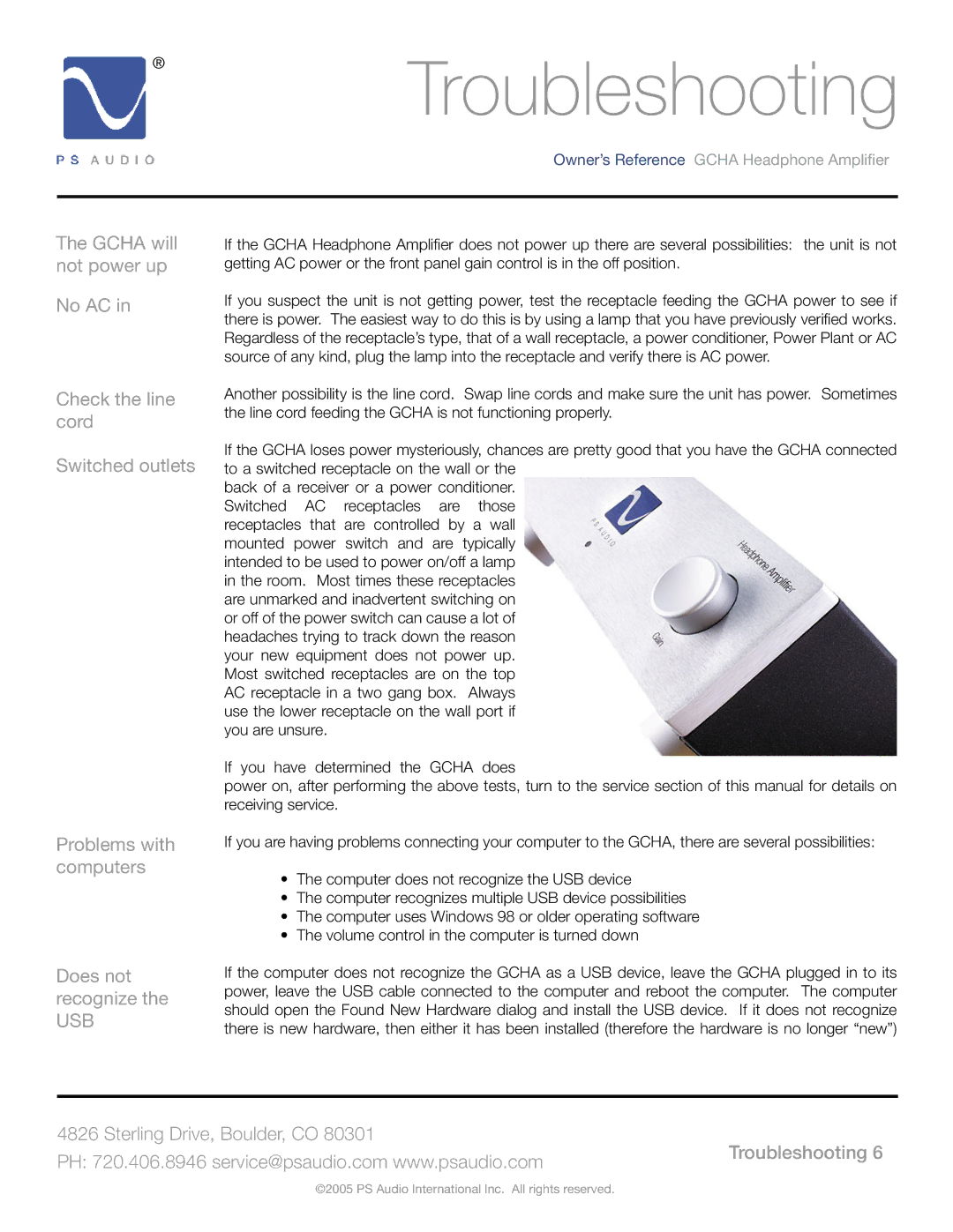 PS Audio GCHA manual Troubleshooting 