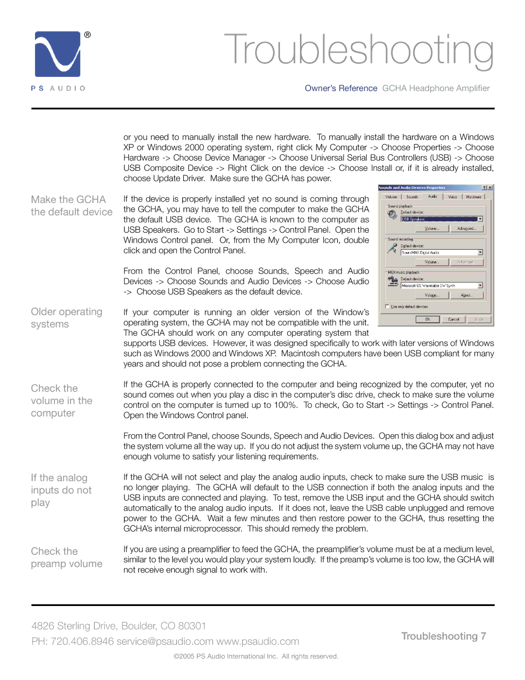 PS Audio GCHA manual Make the Gcha the default device Older operating systems 