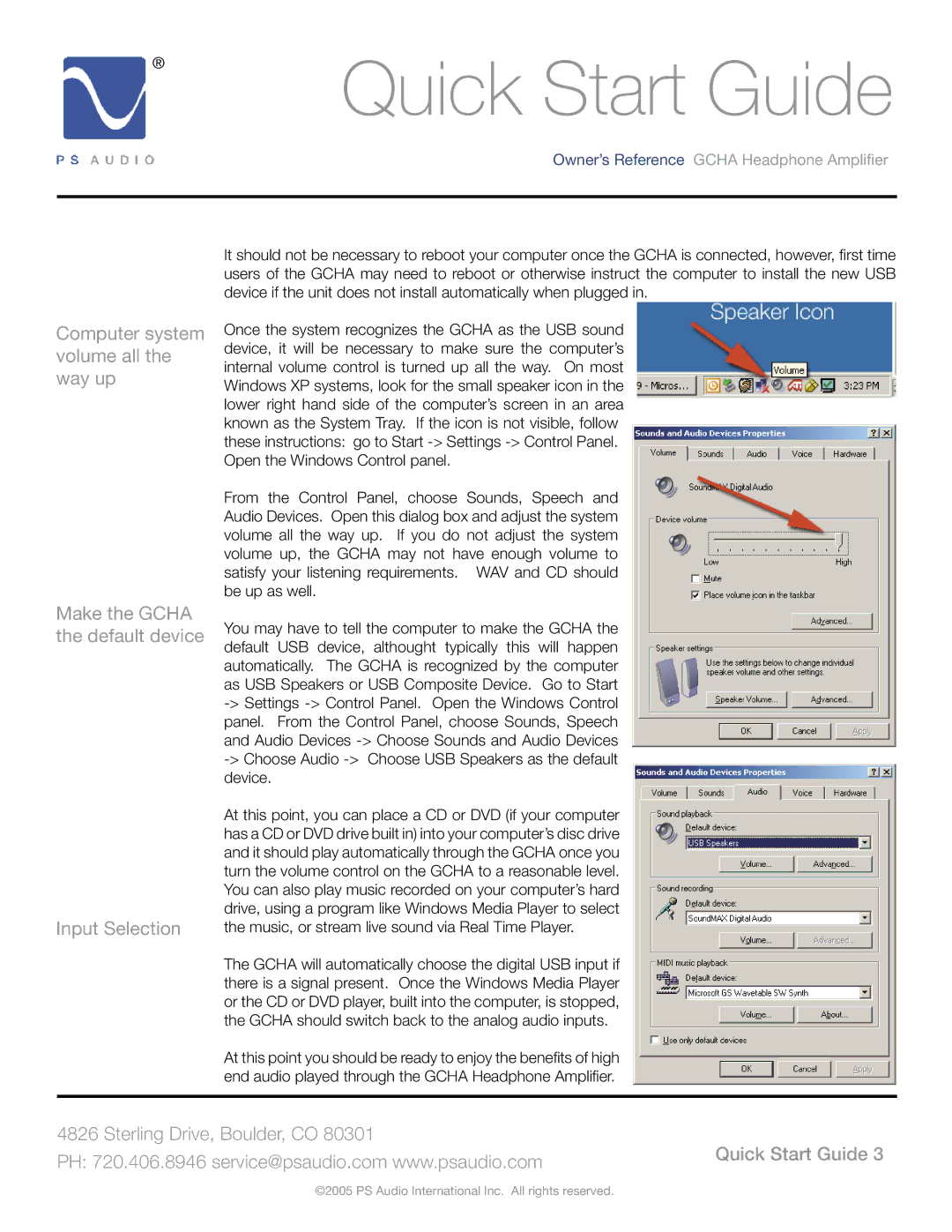 PS Audio GCHA manual Quick Start Guide 