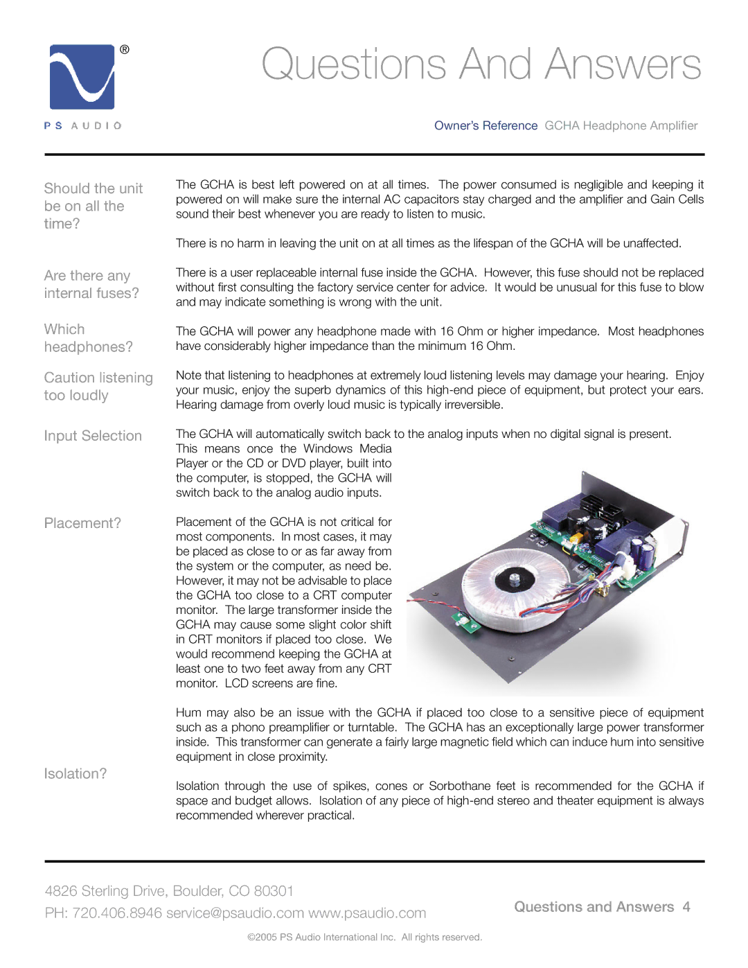 PS Audio GCHA manual Questions And Answers 