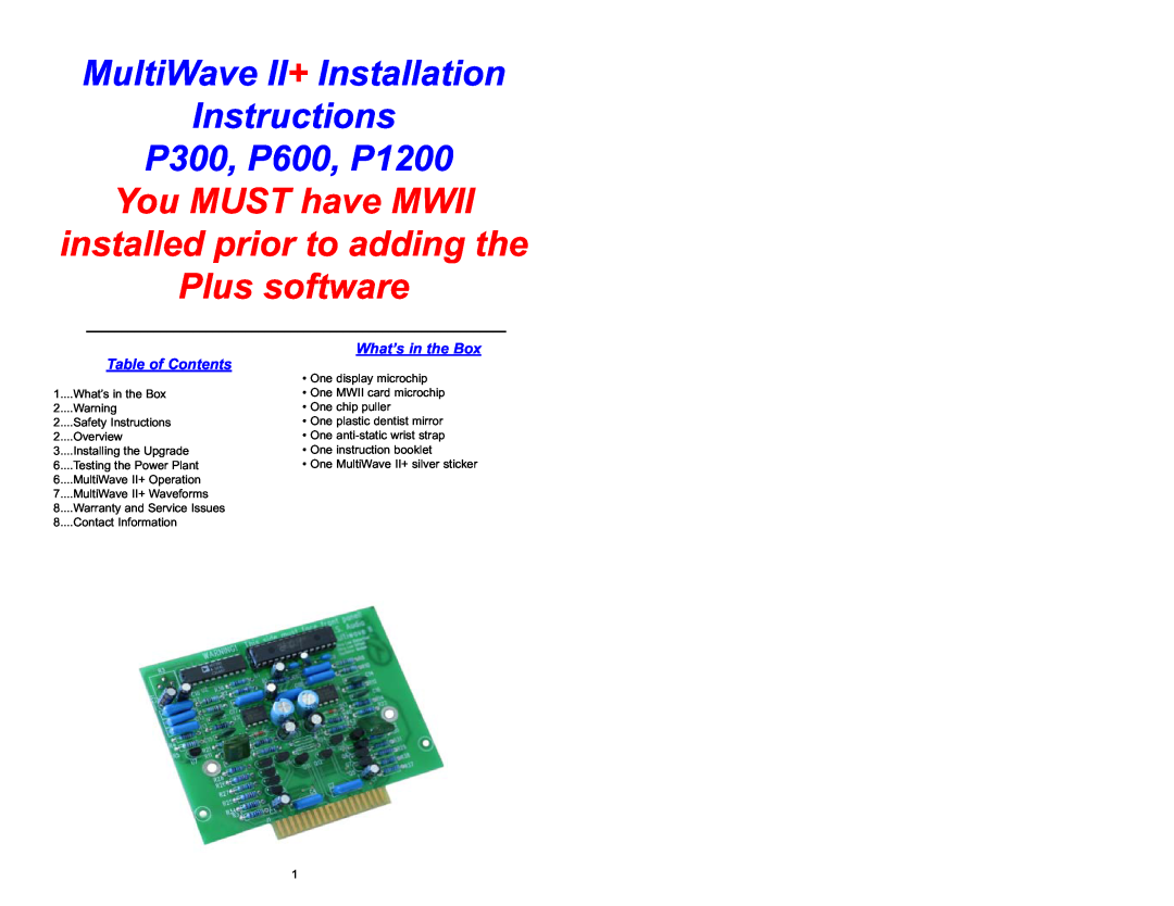 PS Audio P600, P1200, P300 warranty Table of Contents, What’s in the Box, MultiWave II+ Installation Instructions 