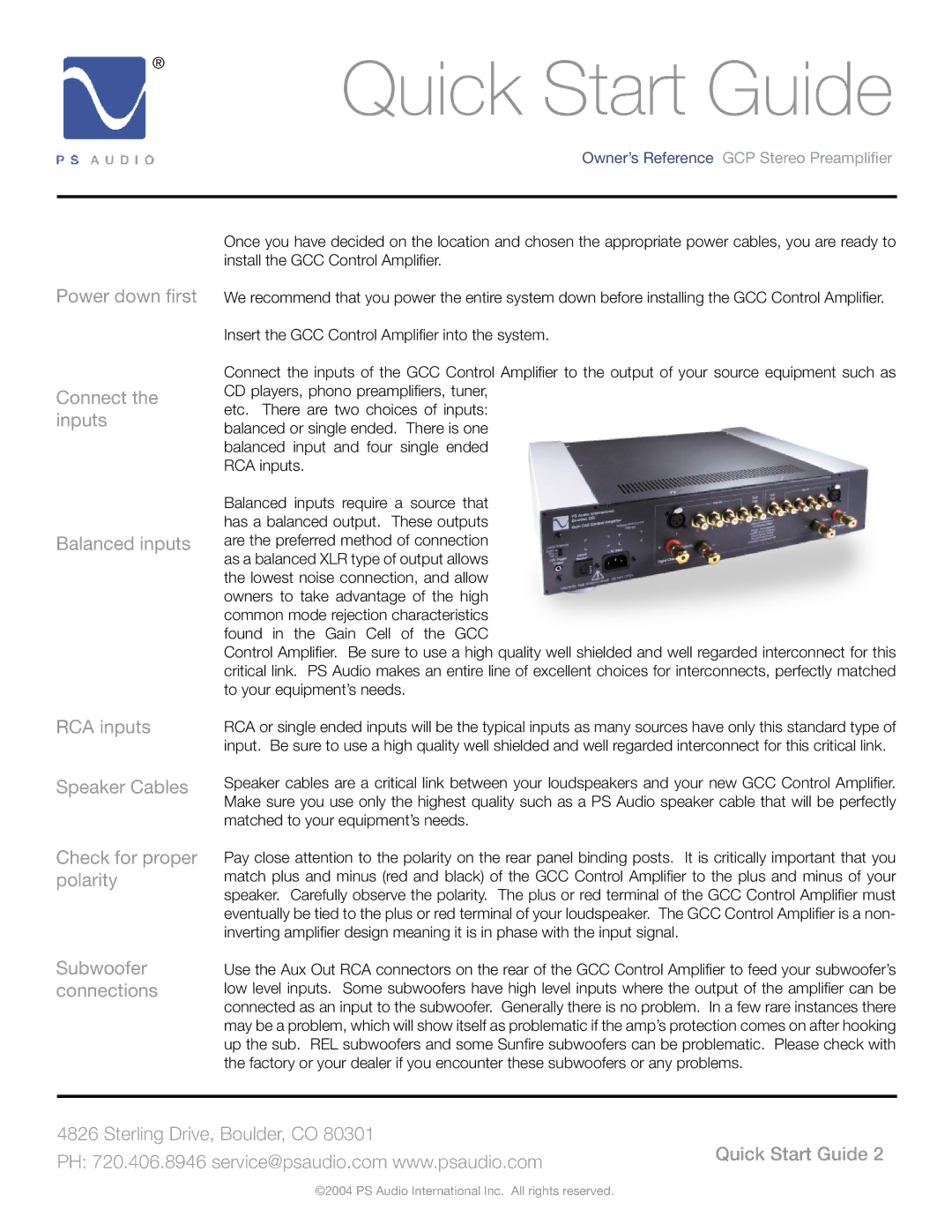 PSA GCC-250, GCC-500, GCC-100 manual Quick Start Guide 