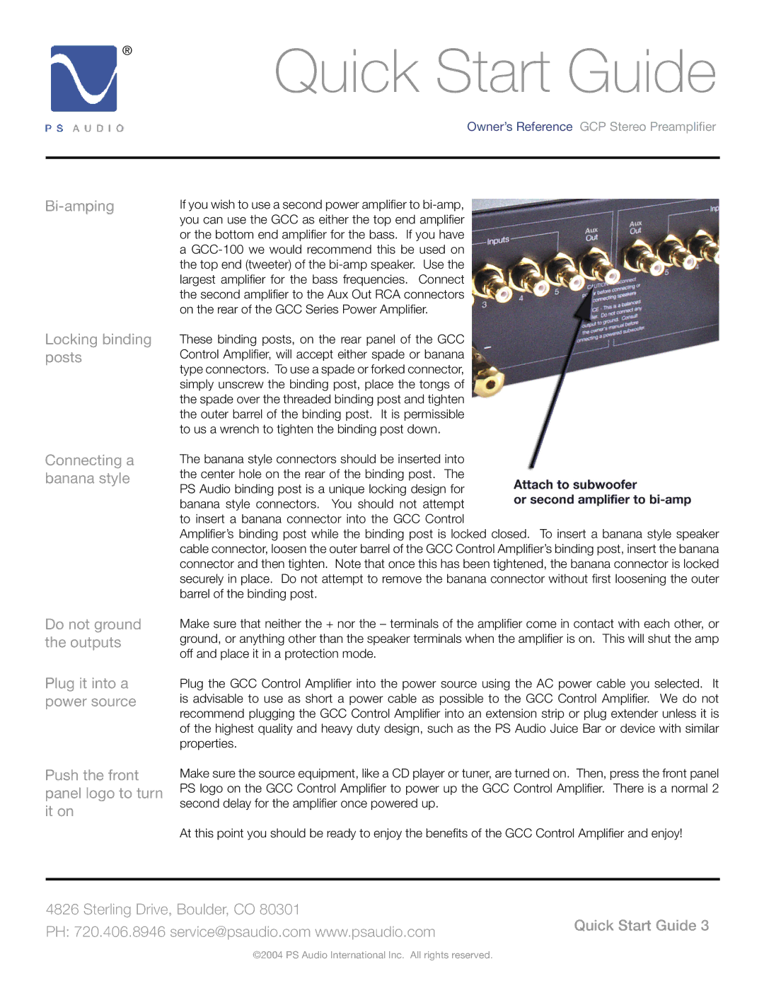 PSA GCC-500, GCC-250, GCC-100 manual Push the front panel logo to turn it on 