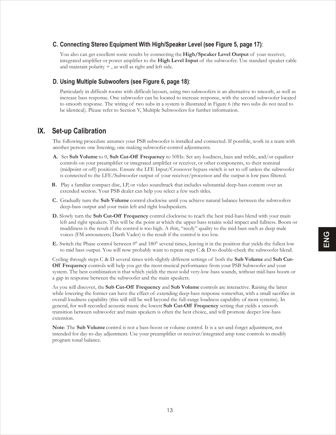 PSB Speakers CHS212 owner manual IX. Set-up Calibration 