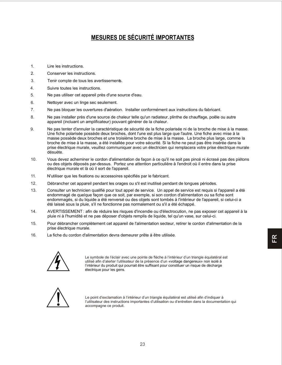 PSB Speakers CHS212 owner manual Mesures DE Sécurité Importantes 