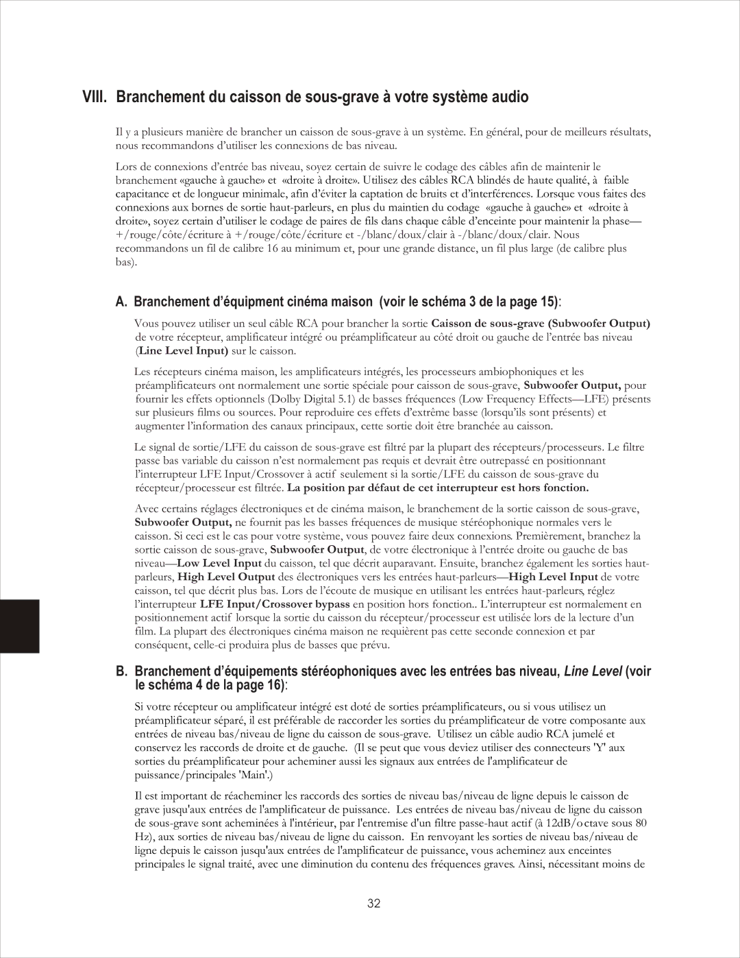 PSB Speakers CHS212 owner manual Branchement d’équipment cinéma maison voir le schéma 3 de la 