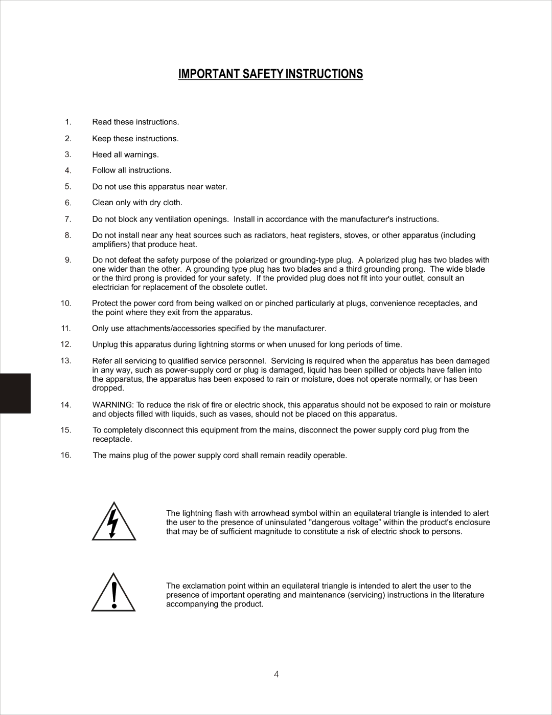 PSB Speakers CHS212 owner manual Important Safety Instructions 