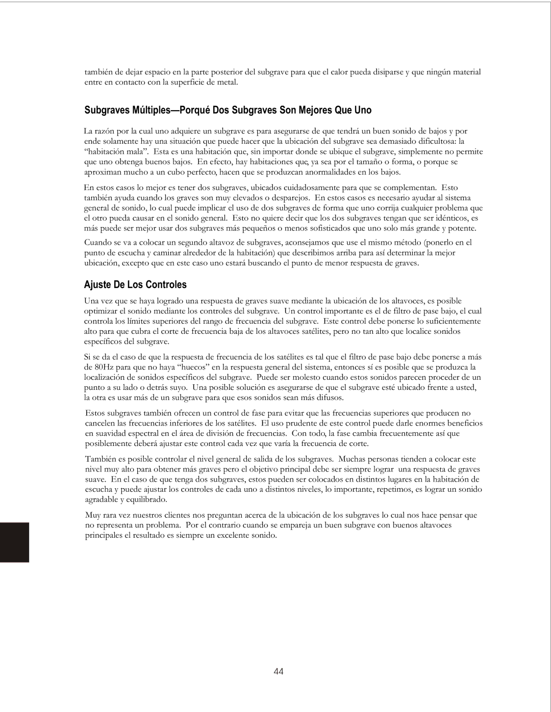 PSB Speakers CHS212 owner manual Subgraves Múltiples-Porqué Dos Subgraves Son Mejores Que Uno, Ajuste De Los Controles 