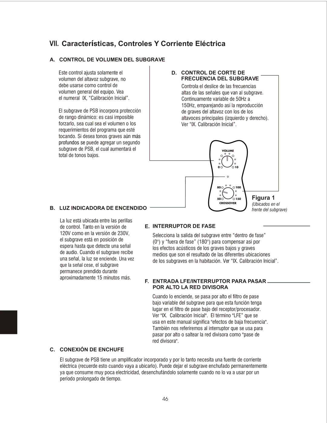 PSB Speakers CHS212 owner manual VII. Características, Controles Y Corriente Eléctrica 