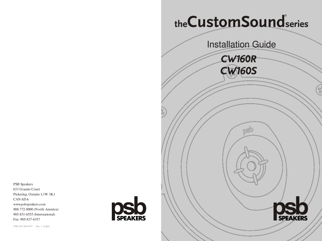 PSB Speakers CW160S, CW160R manual Installation Guide 