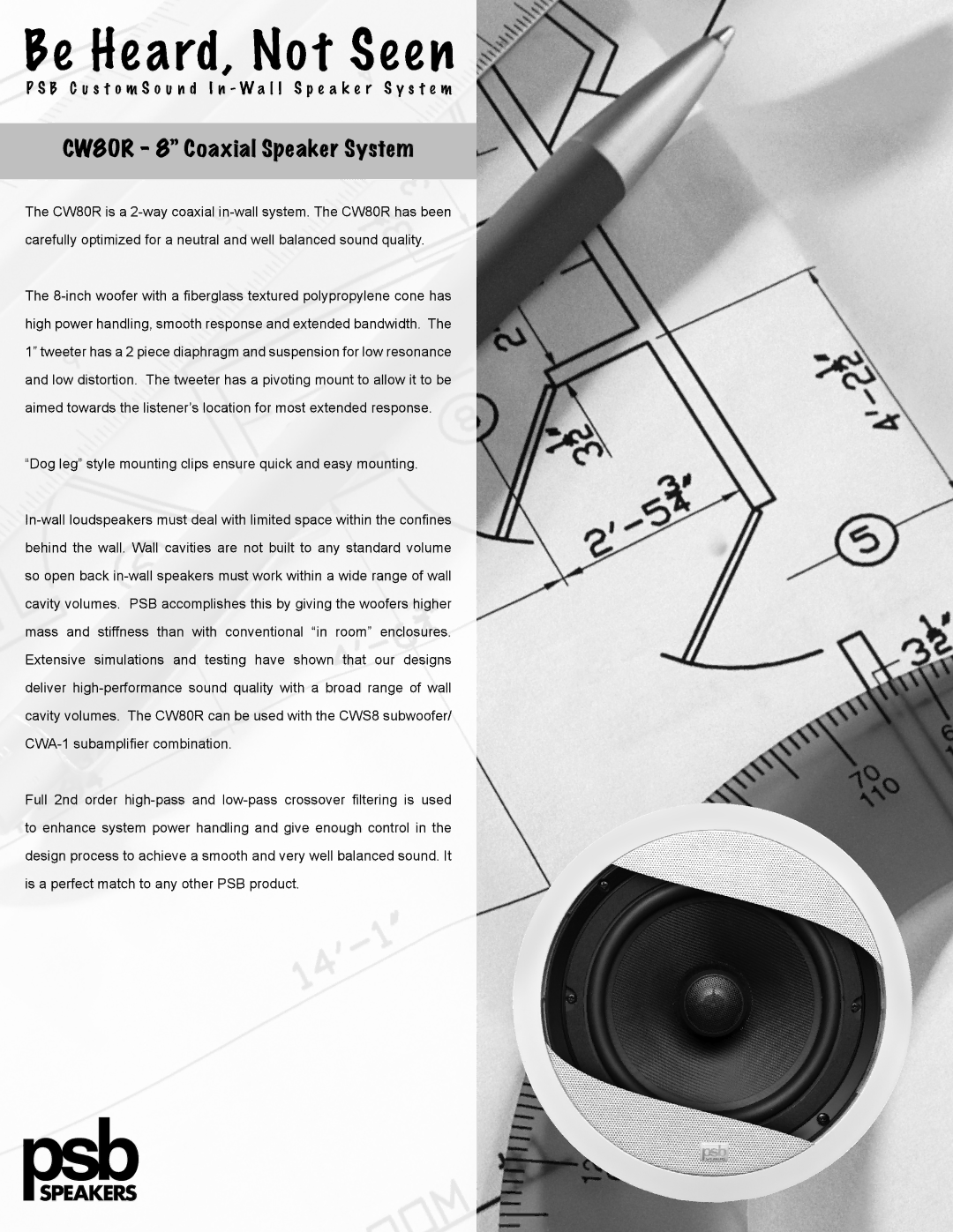 PSB Speakers manual CW80R 8 Coaxial Speaker System 