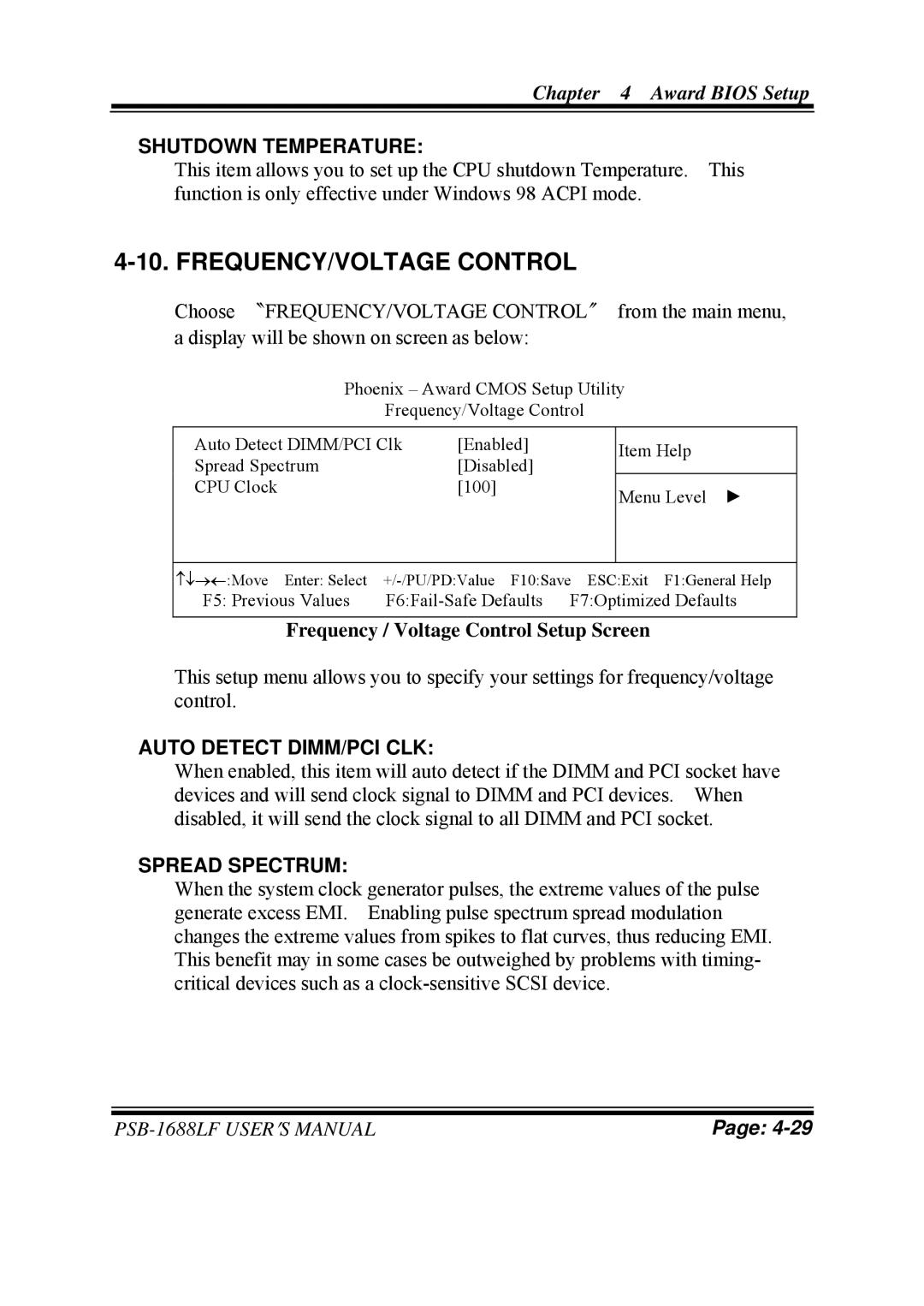 PSB Speakers PSB-1688LF M1 FREQUENCY/VOLTAGE Control, Shutdown Temperature, Frequency / Voltage Control Setup Screen 