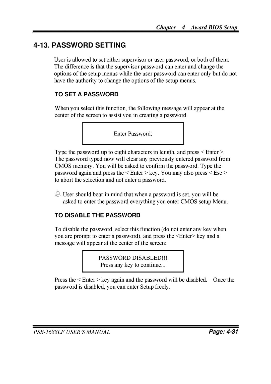 PSB Speakers PSB-1688LF M1 user manual Password Setting, To SET a Password, To Disable the Password 