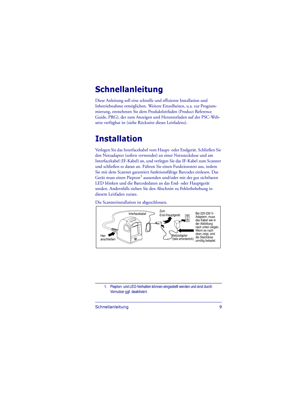 PSC 1000I manual Schnellanleitung, Hier anschließen Zum Interfacekabel End-/Hauptgerät 