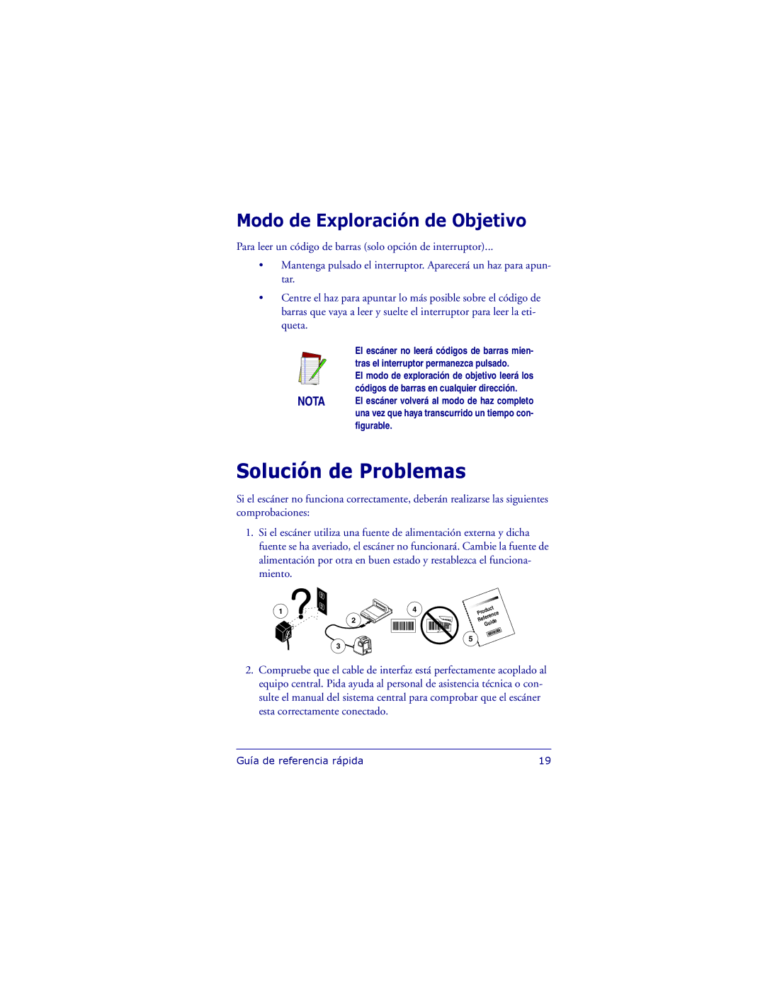 PSC 1000I manual Solución de Problemas, Modo de Exploración de Objetivo 