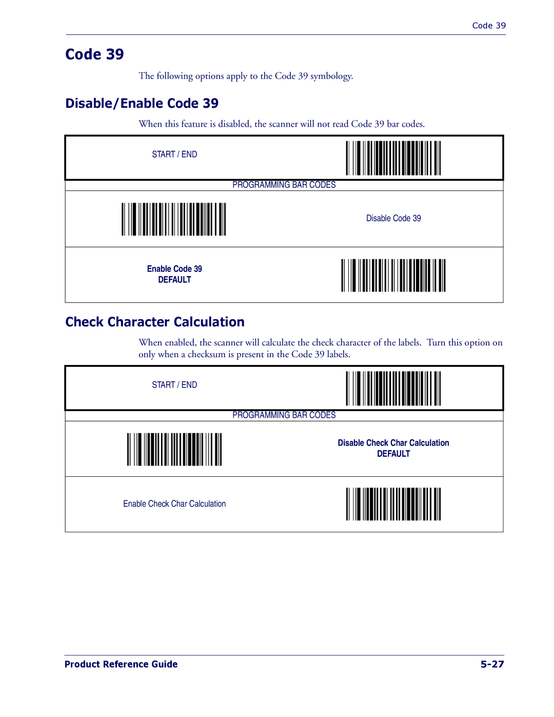 PSC 1400I manual Disable/Enable Code, Check Character Calculation 