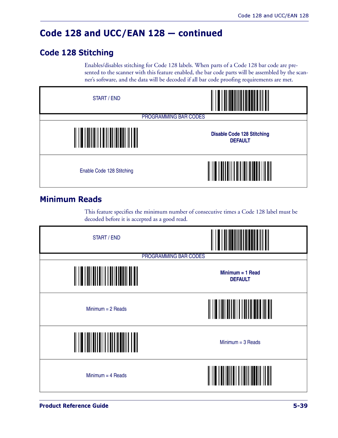 PSC 1400I manual Code 128 Stitching, Minimum Reads 