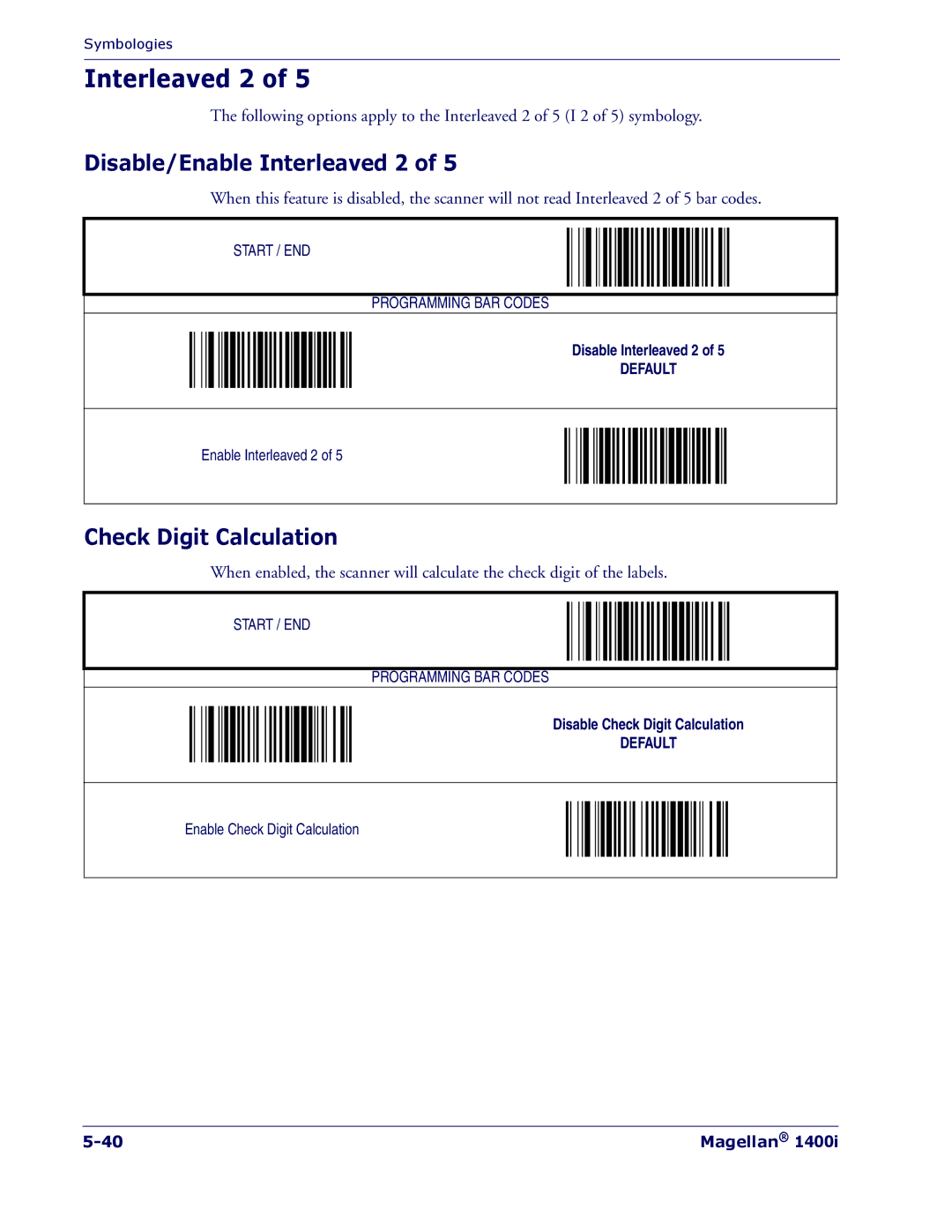 PSC 1400I manual Disable/Enable Interleaved 2, Check Digit Calculation 