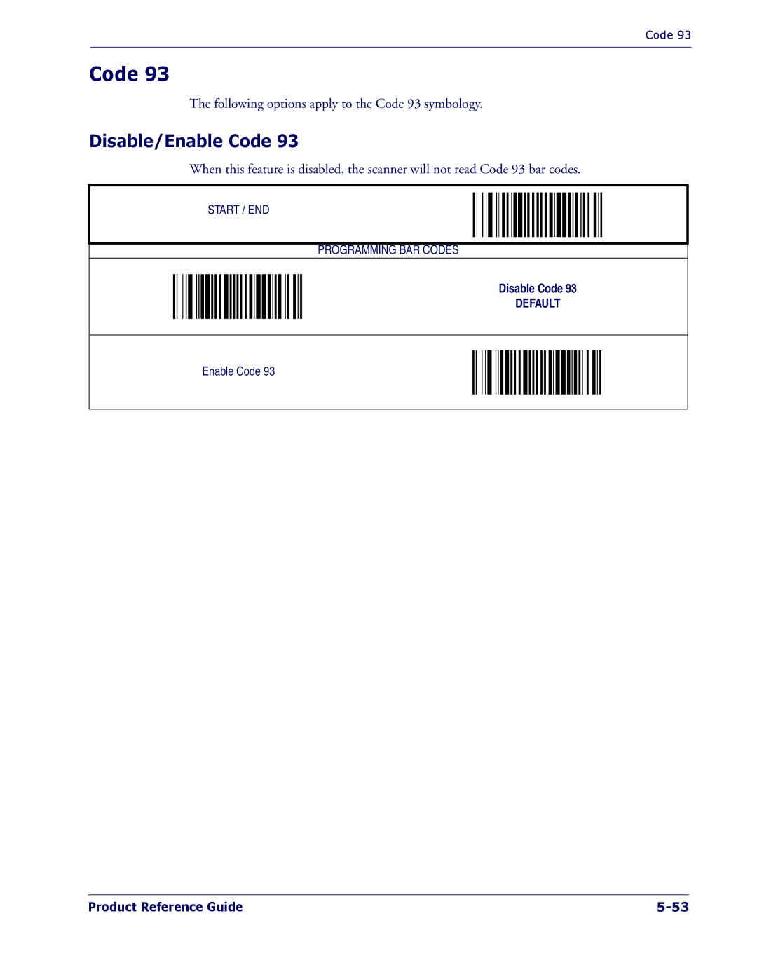 PSC 1400I manual Following options apply to the Code 93 symbology 