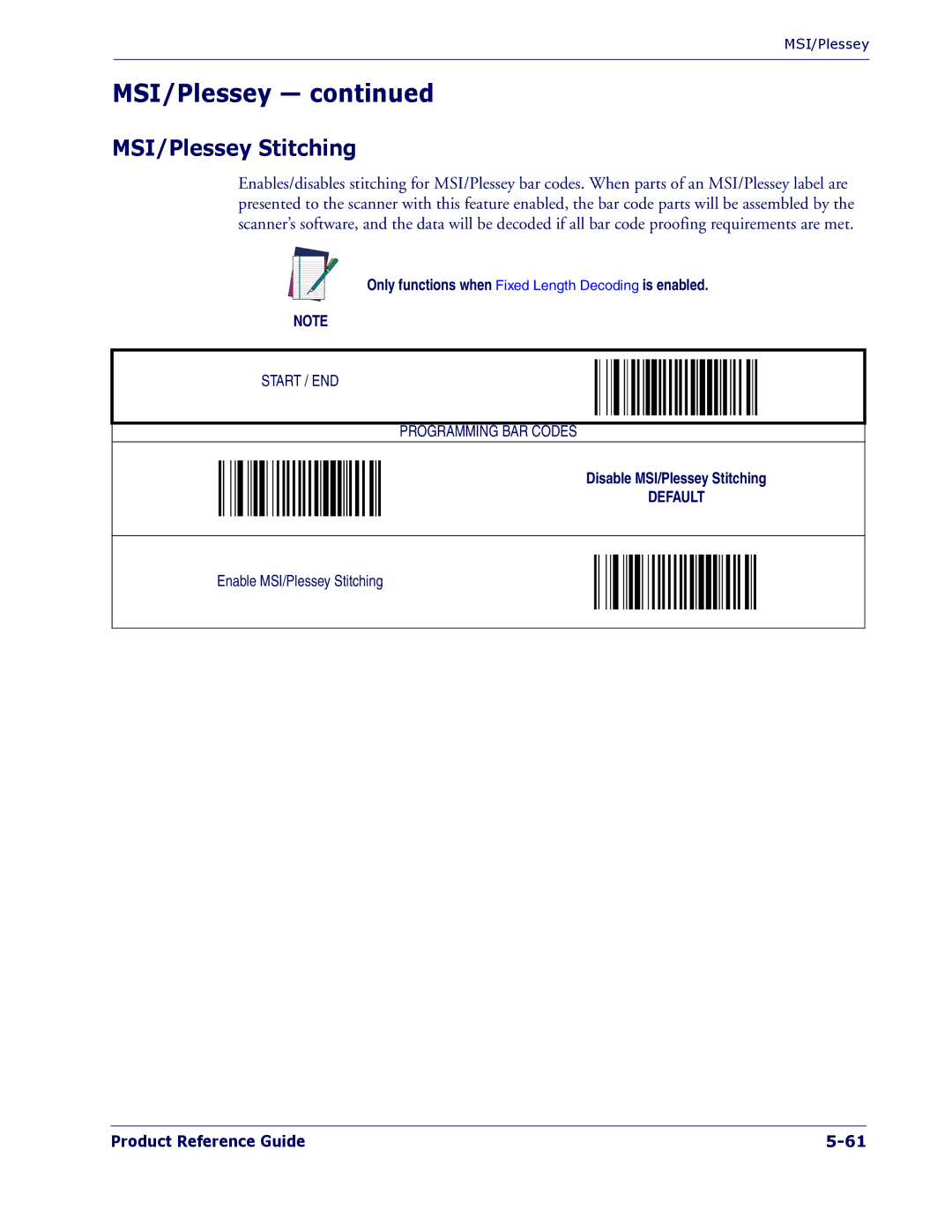 PSC 1400I manual MSI/Plessey Stitching 