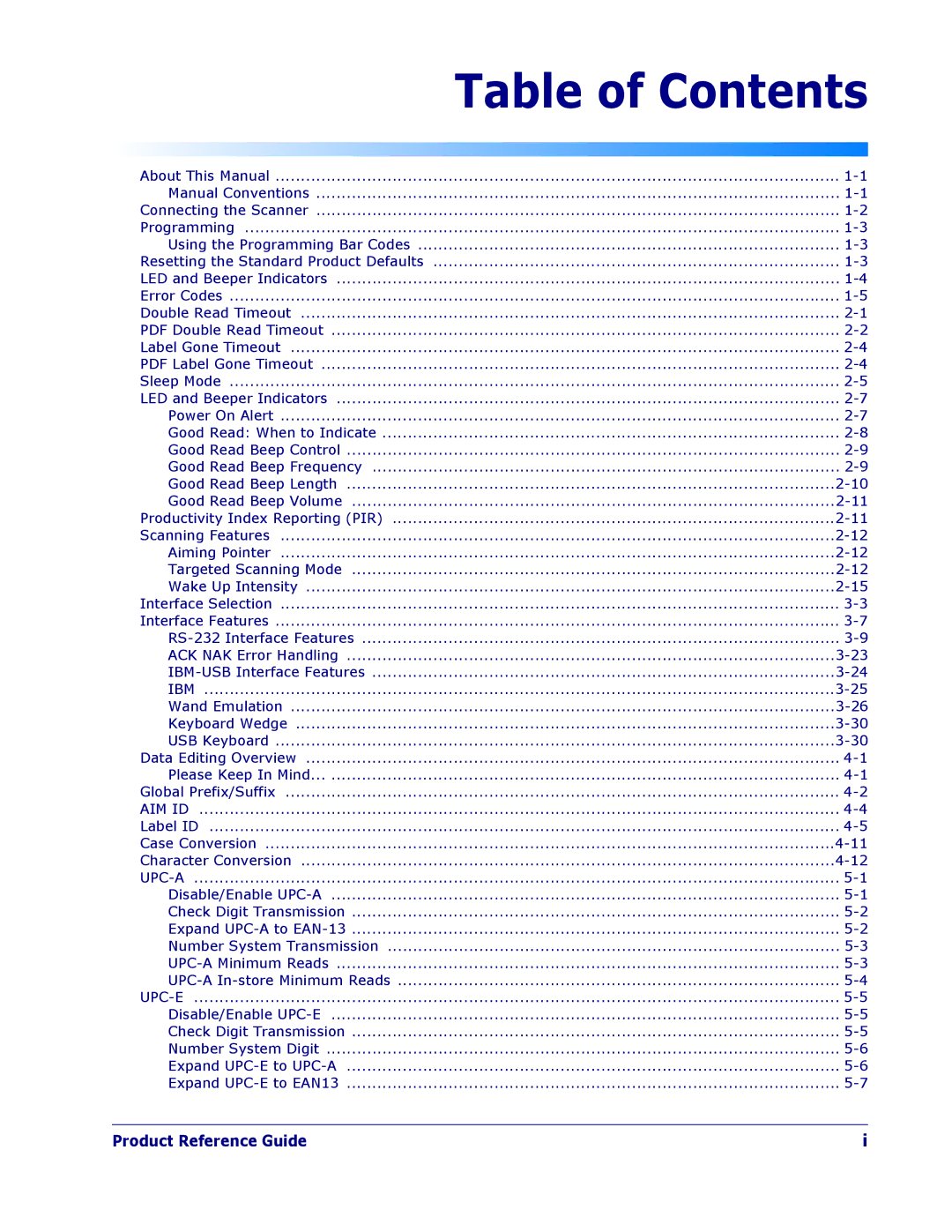 PSC 1400I manual Table of Contents 