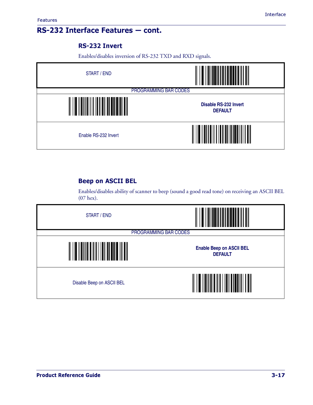 PSC 1400I manual RS-232 Invert, Beep on Ascii BEL 