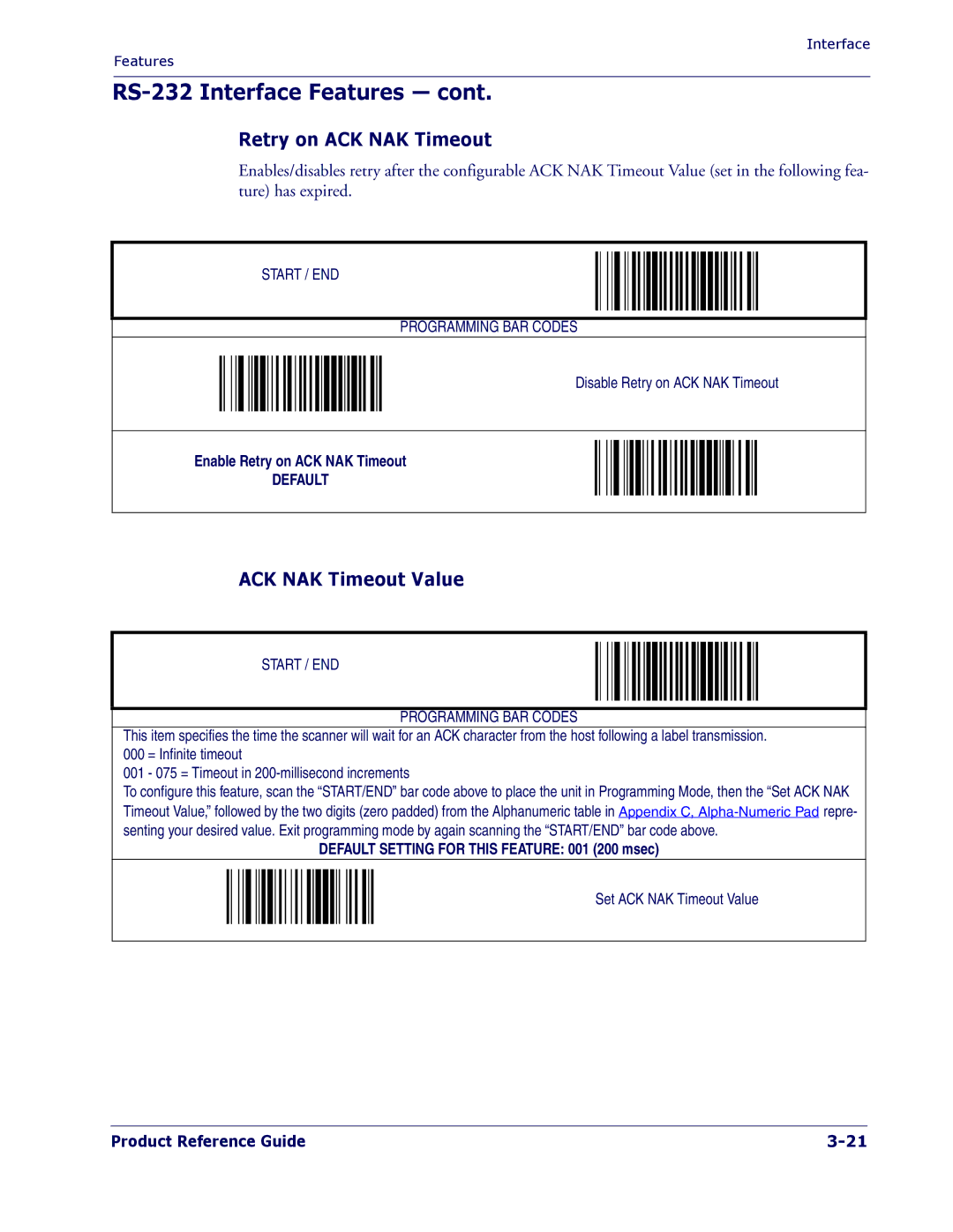 PSC 1400I manual Retry on ACK NAK Timeout, ACK NAK Timeout Value 