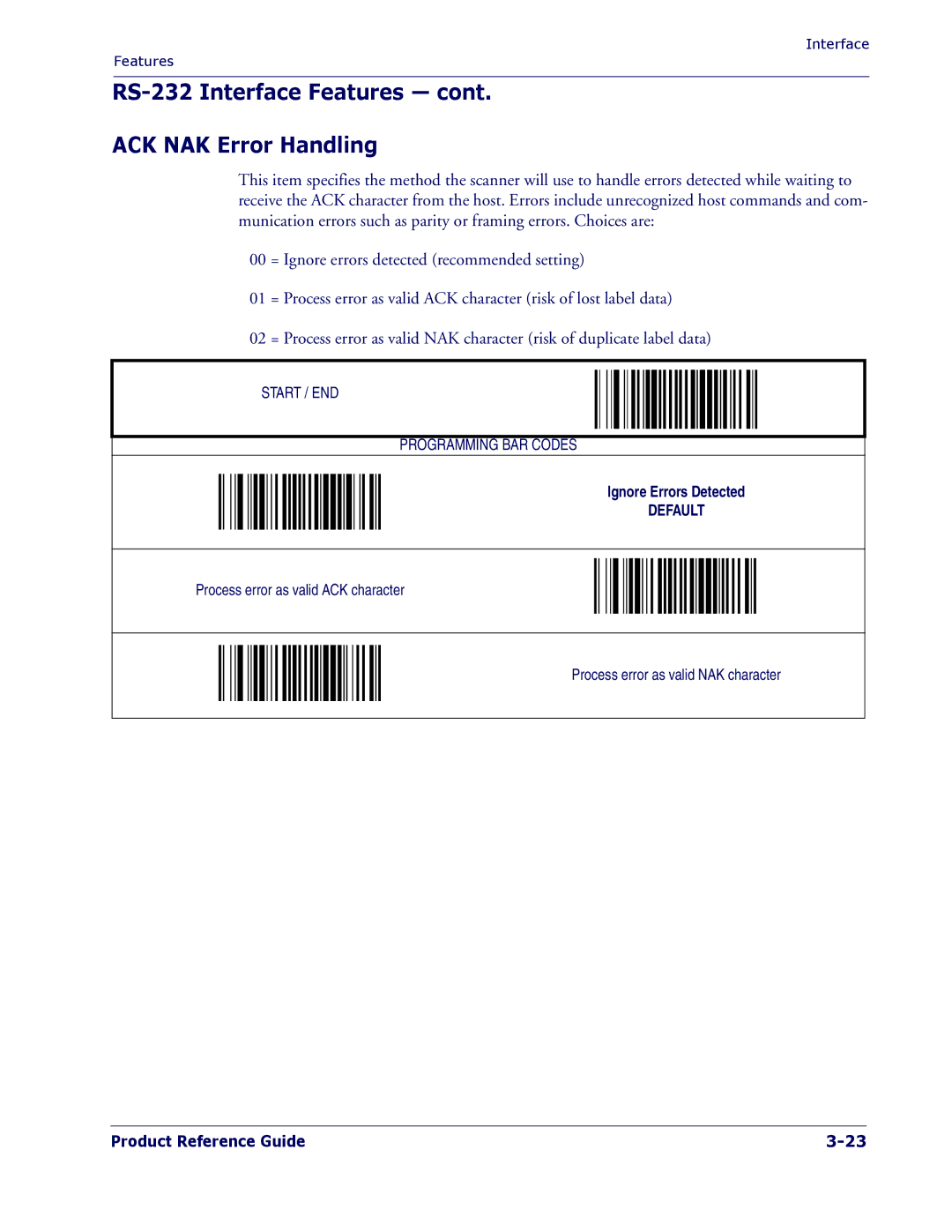 PSC 1400I manual RS-232 Interface Features ACK NAK Error Handling 