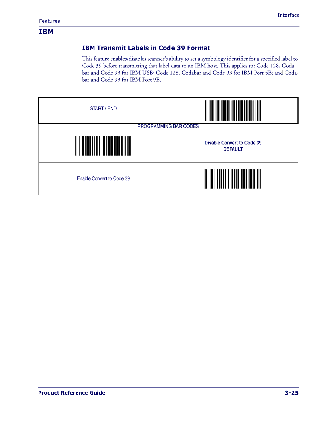 PSC 1400I manual Ibm, IBM Transmit Labels in Code 39 Format 