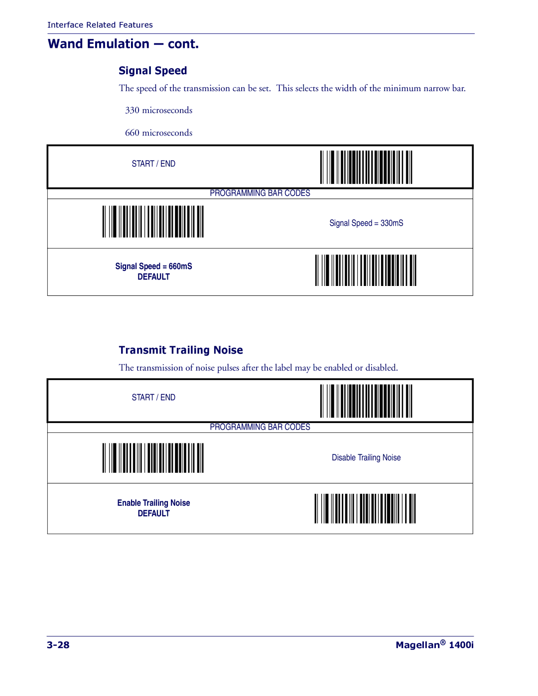 PSC 1400I manual Signal Speed, Transmit Trailing Noise 