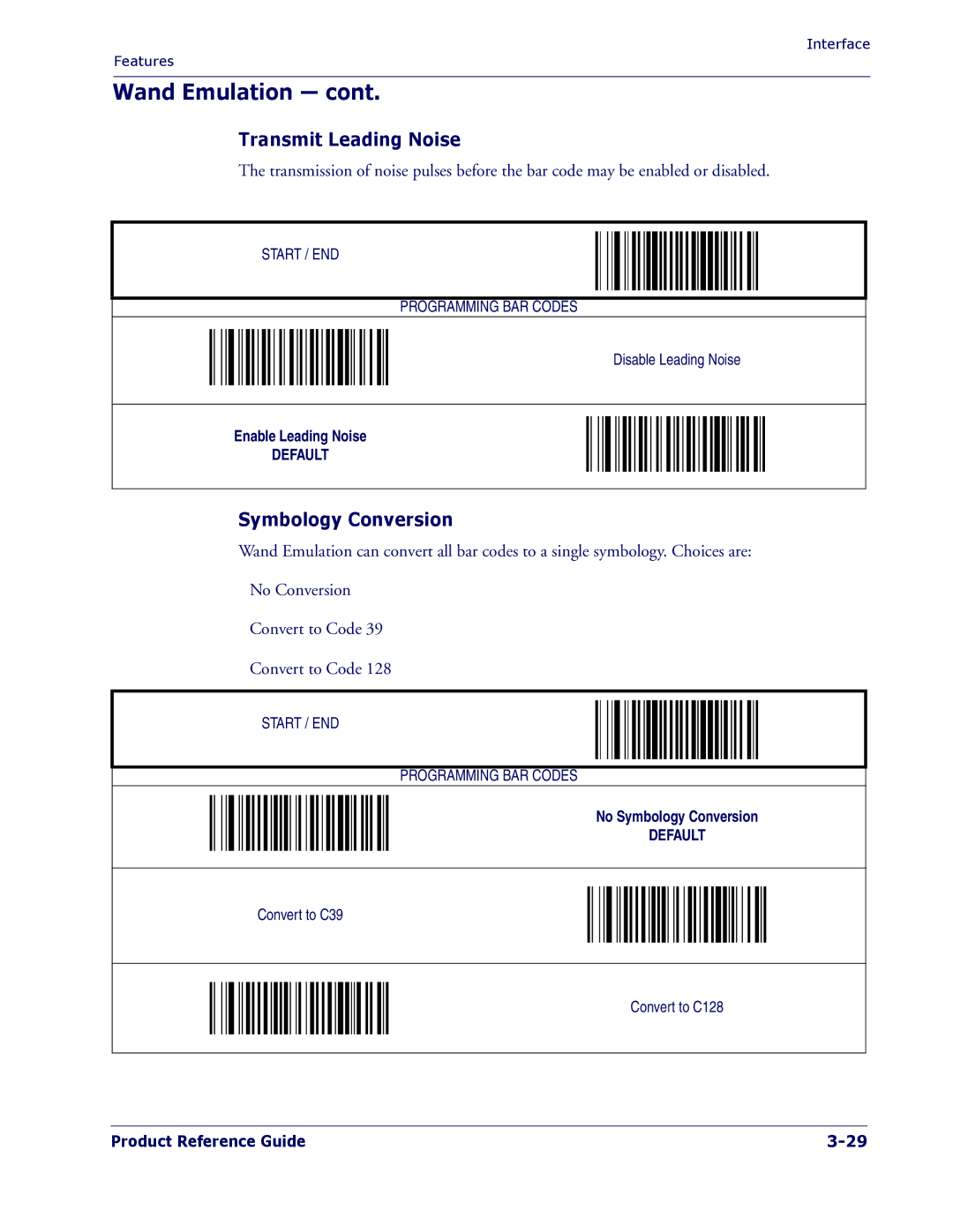 PSC 1400I manual Transmit Leading Noise, Symbology Conversion 