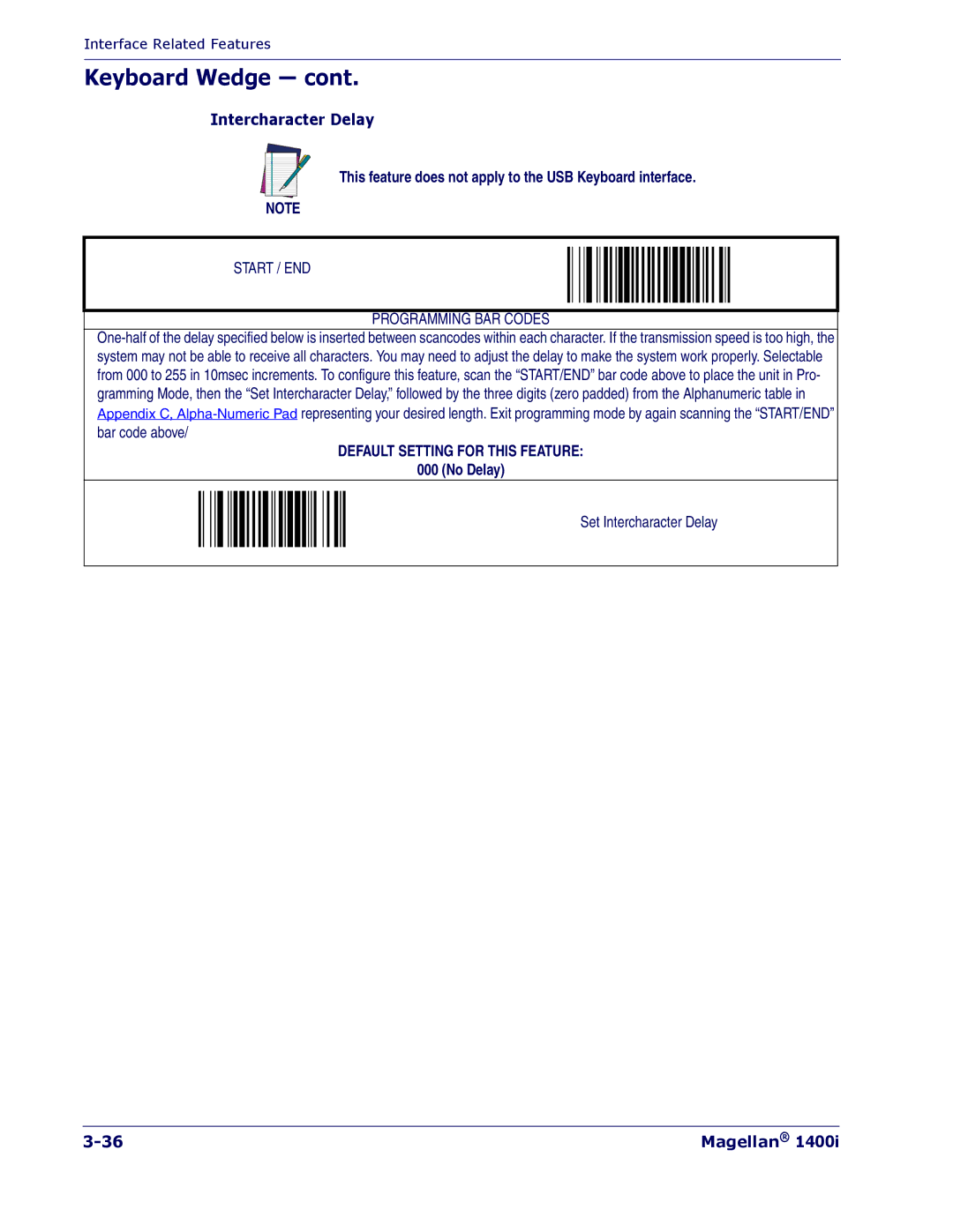 PSC 1400I manual Intercharacter Delay 