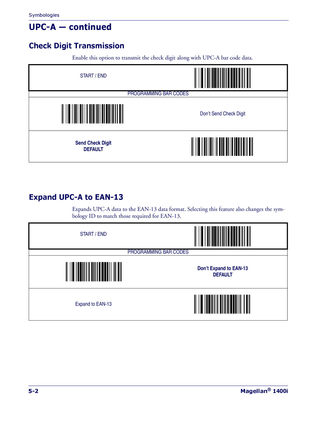 PSC 1400I manual Upc-A, Check Digit Transmission, Expand UPC-A to EAN-13 