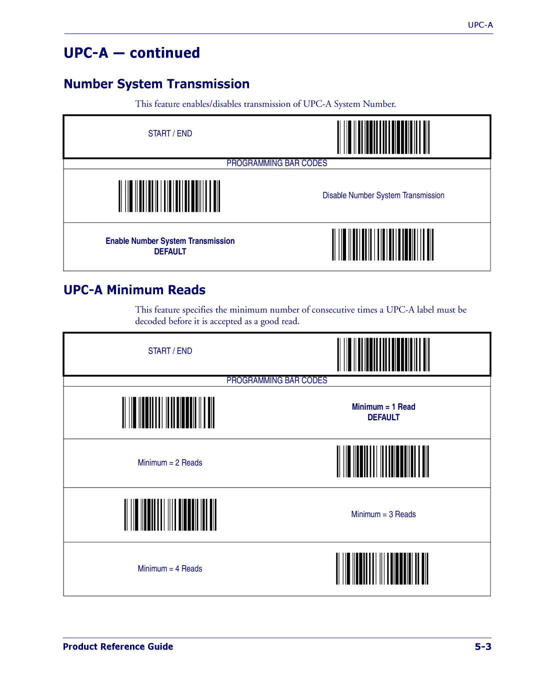 PSC 1400I manual Number System Transmission, UPC-A Minimum Reads 