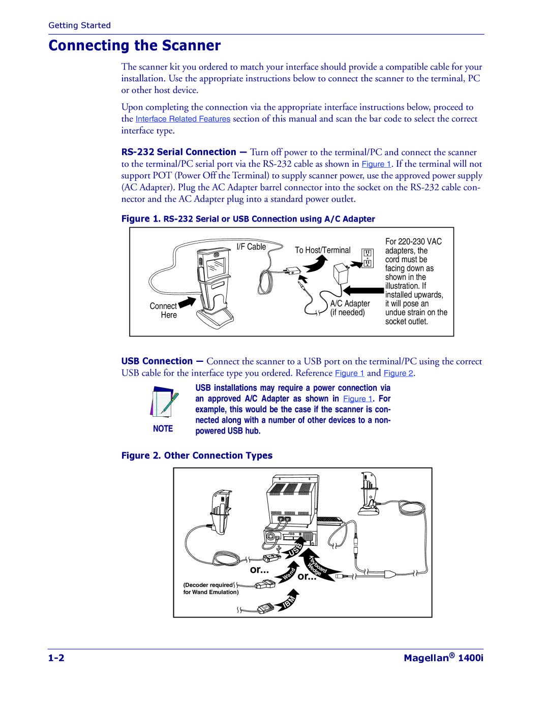 PSC 1400I manual Connecting the Scanner, An approved A/C Adapter as shown in . For 