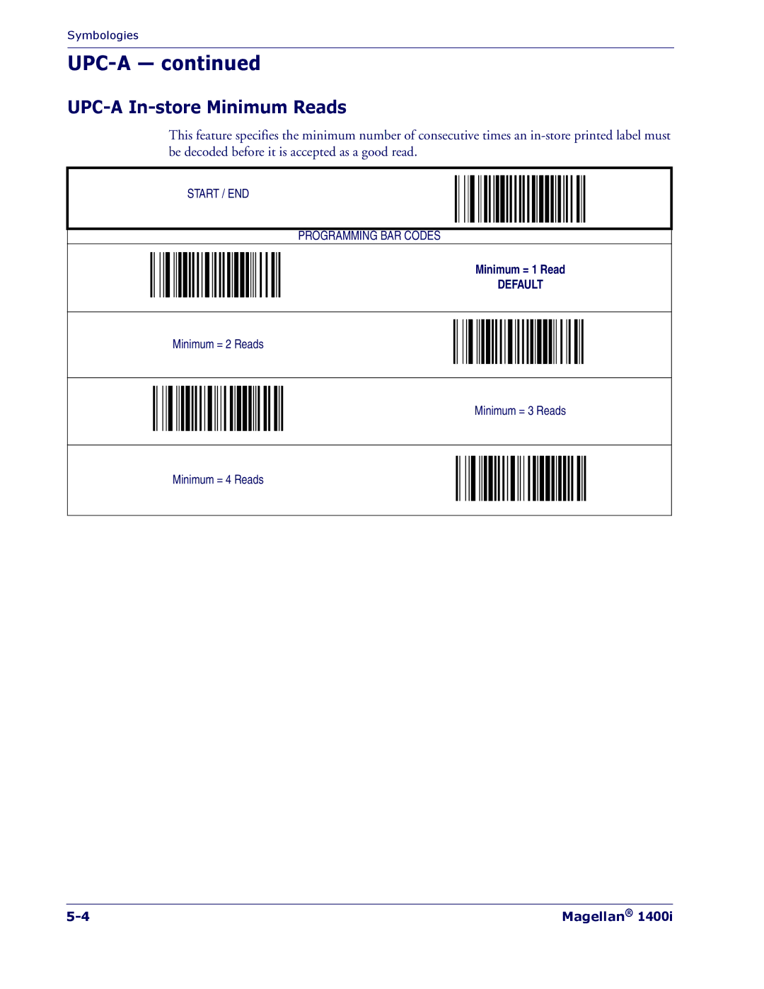 PSC 1400I manual UPC-A In-store Minimum Reads 